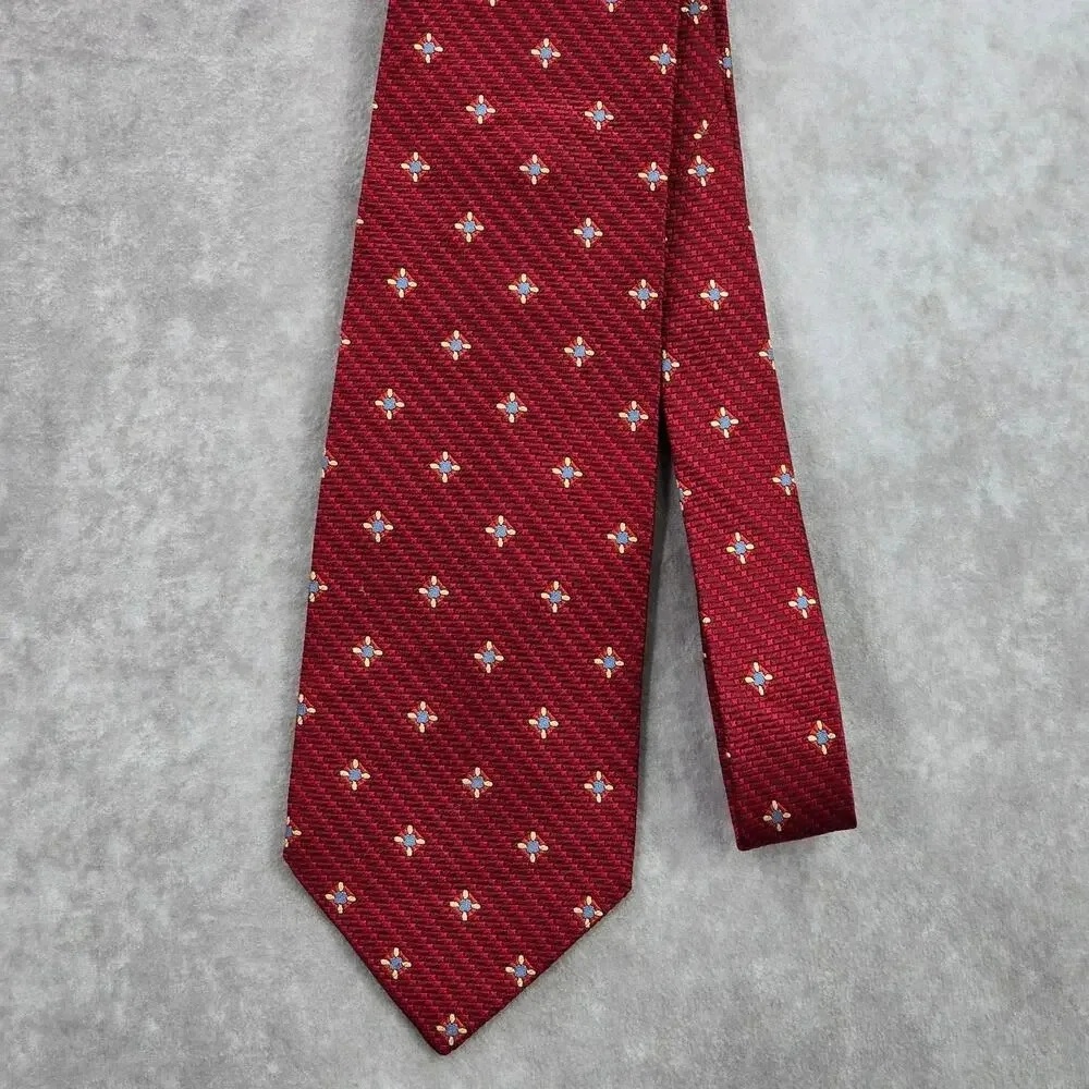 Jos. A. Bank Red Blue Floral Weave Geometric Silk Executive Italy Neck Tie Men's